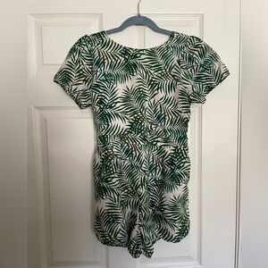 LOFT Linen Green Leaf Print Women's Romper size small